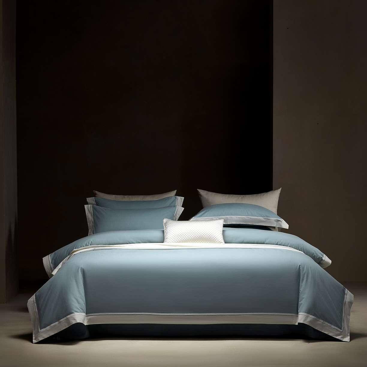 佳汐蓝家纺 2025新款100支全棉色织提花臻棉绣花四件套-利雅系列 利雅-莫奈蓝