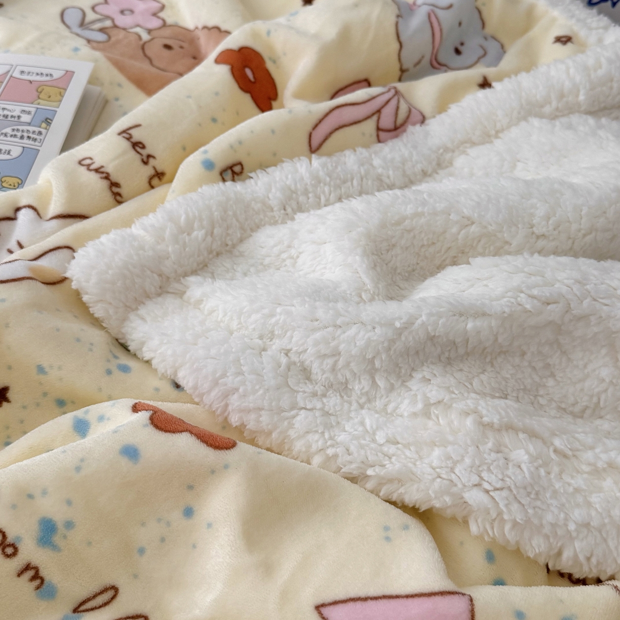 91家纺网 家纺一手货源 找家纺 大元 2025新款ins加厚小清新牛奶绒羊羔绒毛毯午睡毯沙发盖毯 可爱狗