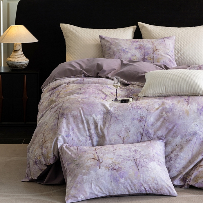 91家纺网 家纺一手货源 找家纺 立奥被业 2025新款全棉高密磨毛数码印花四件套（控价199）丛林粉