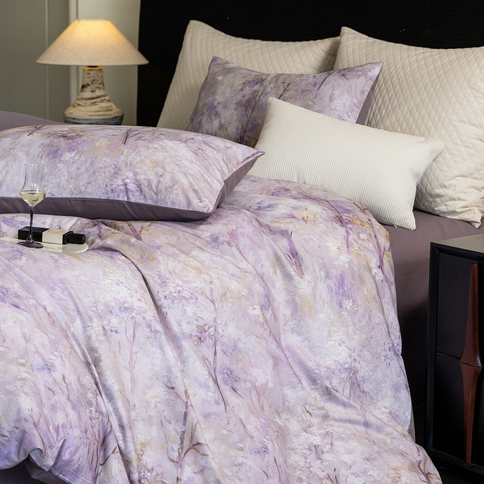 91家纺网 家纺一手货源 找家纺 立奥被业 2025新款全棉高密磨毛数码印花四件套（控价199）丛林粉