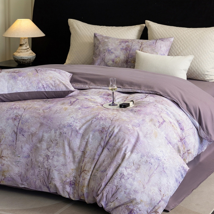 91家纺网 家纺一手货源 找家纺 立奥被业 2025新款全棉高密磨毛数码印花四件套（控价199）丛林粉