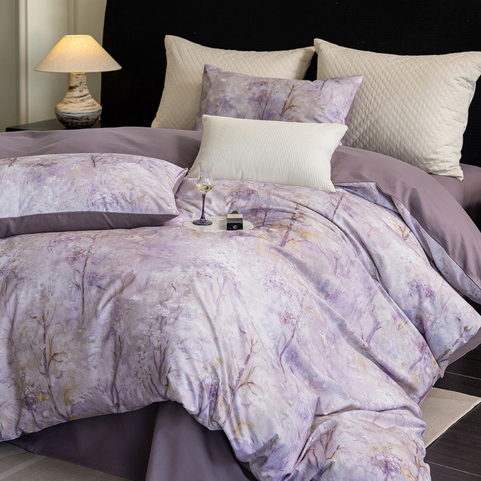 91家纺网 家纺一手货源 找家纺 立奥被业 2025新款全棉高密磨毛数码印花四件套（控价199）丛林粉