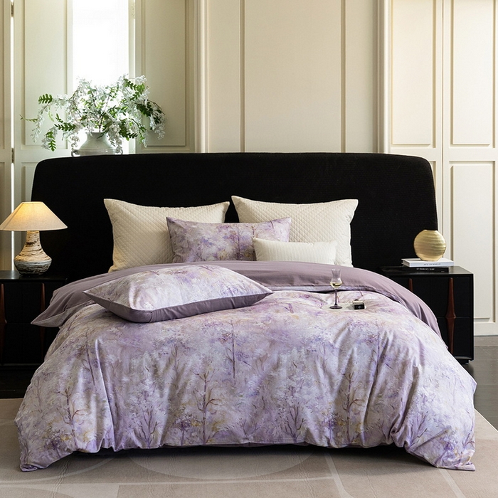 91家纺网 家纺一手货源 找家纺 立奥被业 2025新款全棉高密磨毛数码印花四件套（控价199）丛林粉