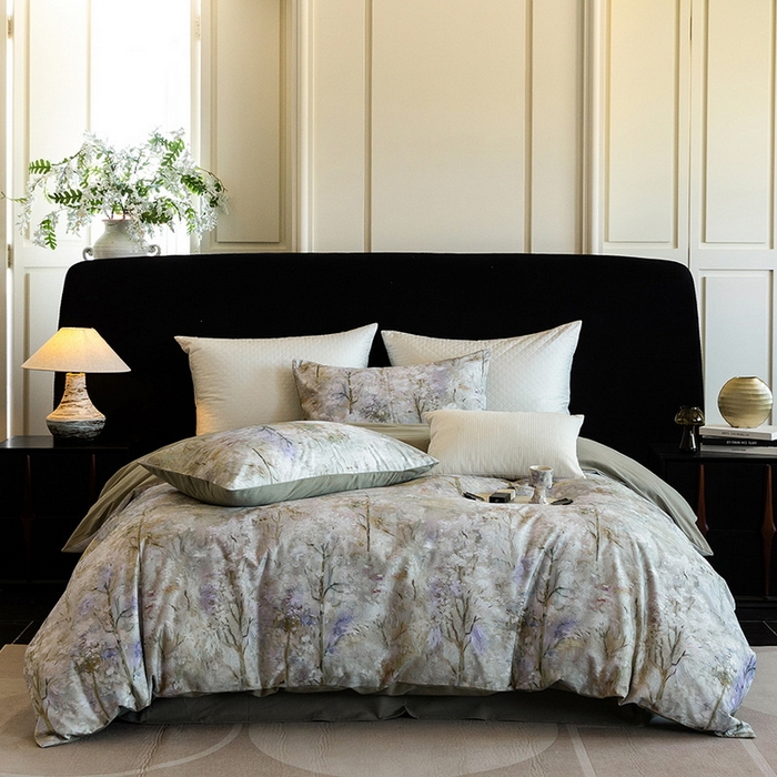 91家纺网 家纺一手货源 找家纺 立奥被业 2025新款全棉高密磨毛数码印花四件套（控价199）丛林绿