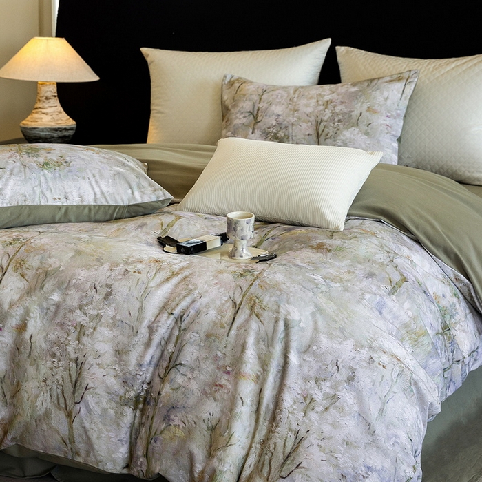 91家纺网 家纺一手货源 找家纺 立奥被业 2025新款全棉高密磨毛数码印花四件套（控价199）丛林绿