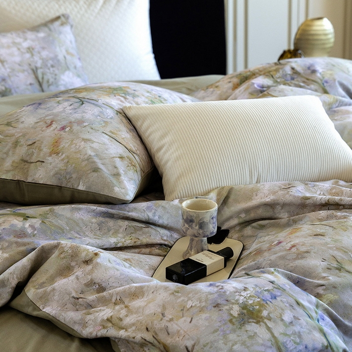 91家纺网 家纺一手货源 找家纺 立奥被业 2025新款全棉高密磨毛数码印花四件套（控价199）丛林绿