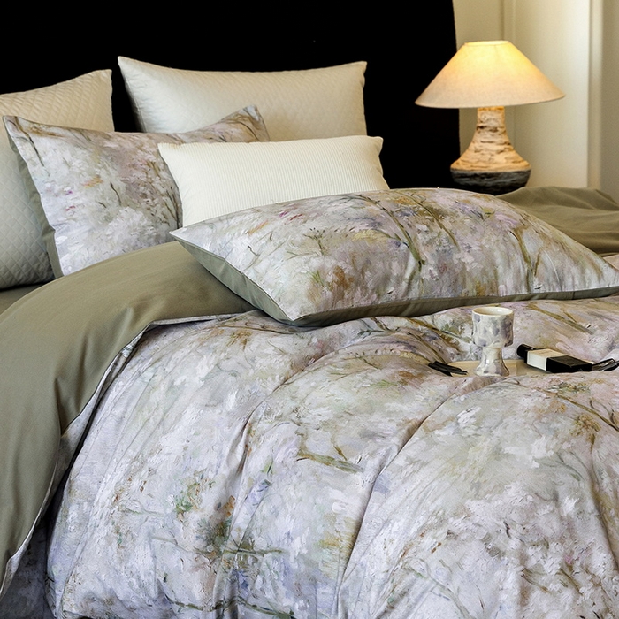 91家纺网 家纺一手货源 找家纺 立奥被业 2025新款全棉高密磨毛数码印花四件套（控价199）丛林绿