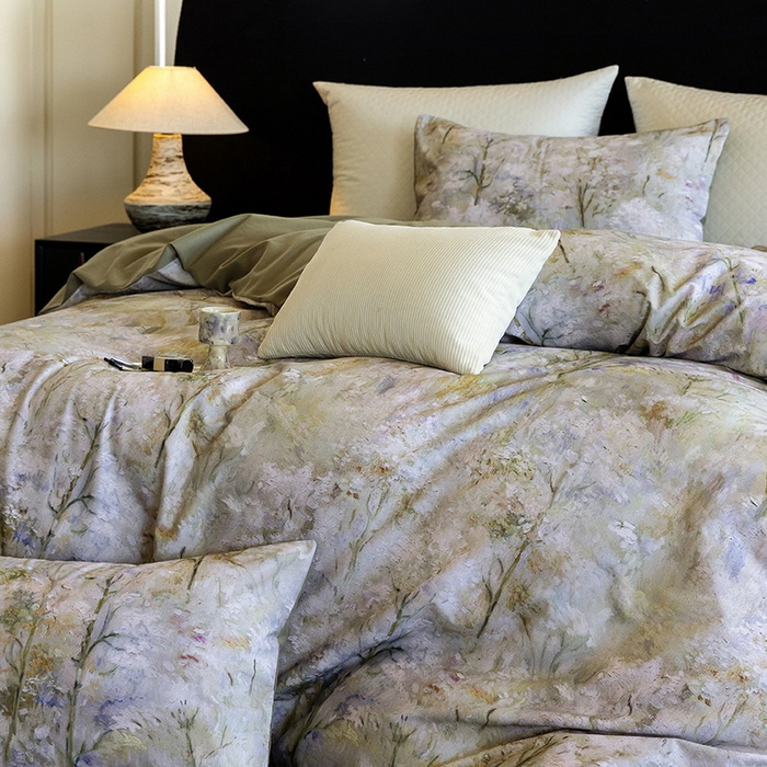 91家纺网 家纺一手货源 找家纺 立奥被业 2025新款全棉高密磨毛数码印花四件套（控价199）丛林绿