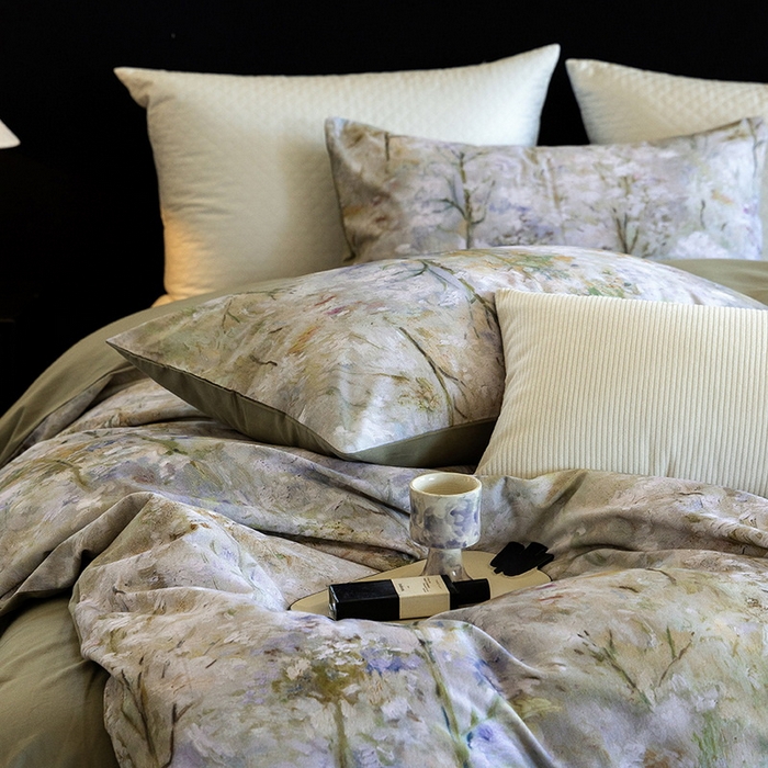 91家纺网 家纺一手货源 找家纺 立奥被业 2025新款全棉高密磨毛数码印花四件套（控价199）丛林绿