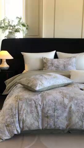 91家纺网 家纺一手货源 找家纺 立奥被业 2025新款全棉高密磨毛数码印花四件套（控价199）丛林绿