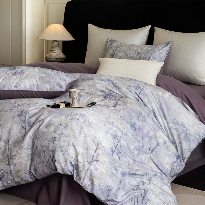 91家纺网 家纺一手货源 找家纺 立奥被业 2025新款全棉高密磨毛数码印花四件套（控价199）丛林紫