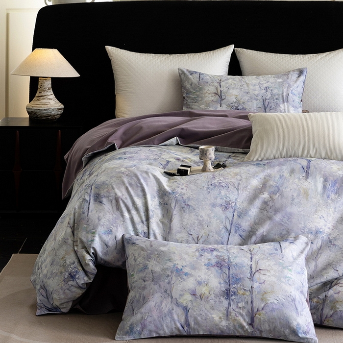 91家纺网 家纺一手货源 找家纺 立奥被业 2025新款全棉高密磨毛数码印花四件套（控价199）丛林紫