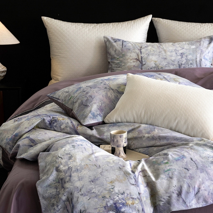 91家纺网 家纺一手货源 找家纺 立奥被业 2025新款全棉高密磨毛数码印花四件套（控价199）丛林紫