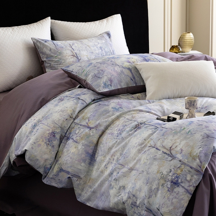 91家纺网 家纺一手货源 找家纺 立奥被业 2025新款全棉高密磨毛数码印花四件套（控价199）丛林紫