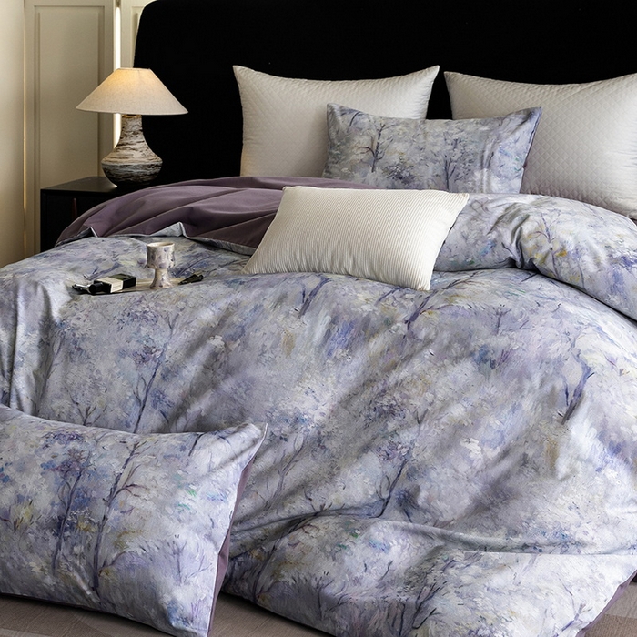 91家纺网 家纺一手货源 找家纺 立奥被业 2025新款全棉高密磨毛数码印花四件套（控价199）丛林紫