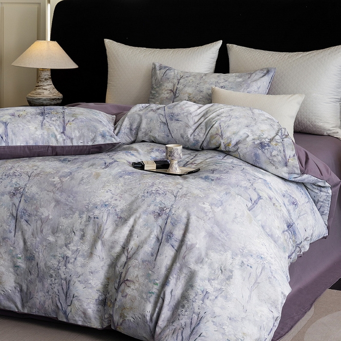 91家纺网 家纺一手货源 找家纺 立奥被业 2025新款全棉高密磨毛数码印花四件套（控价199）丛林紫