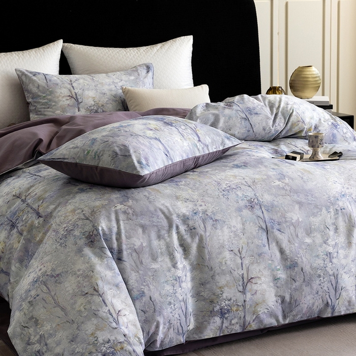 91家纺网 家纺一手货源 找家纺 立奥被业 2025新款全棉高密磨毛数码印花四件套（控价199）丛林紫