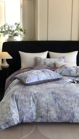 91家纺网 家纺一手货源 找家纺 立奥被业 2025新款全棉高密磨毛数码印花四件套（控价199）丛林紫