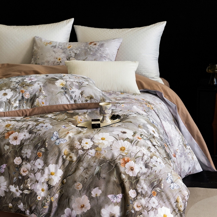 91家纺网 家纺一手货源 找家纺 立奥被业 2025新款全棉高密磨毛数码印花四件套（控价199）蝶舞咖