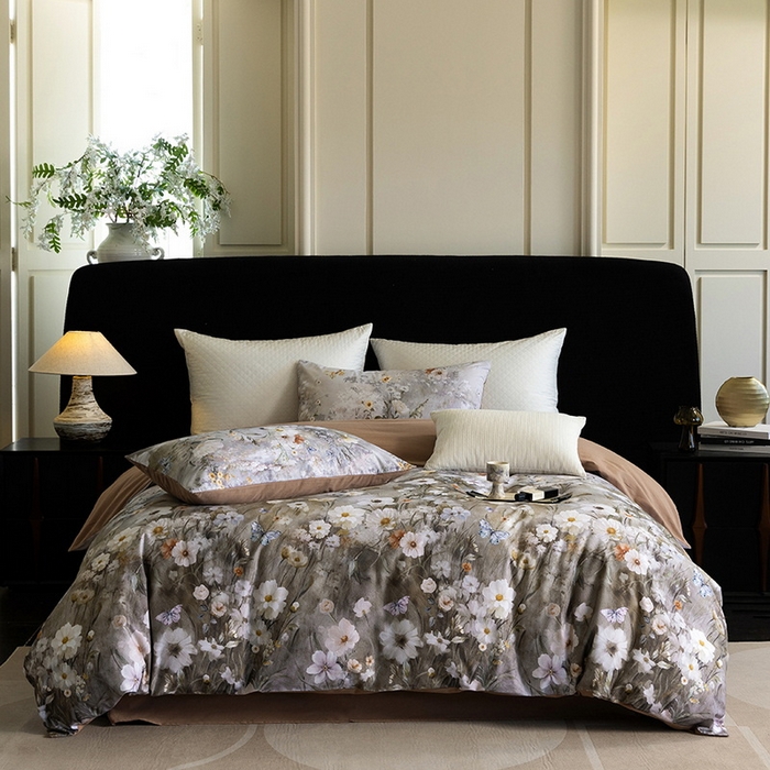 91家纺网 家纺一手货源 找家纺 立奥被业 2025新款全棉高密磨毛数码印花四件套（控价199）蝶舞咖