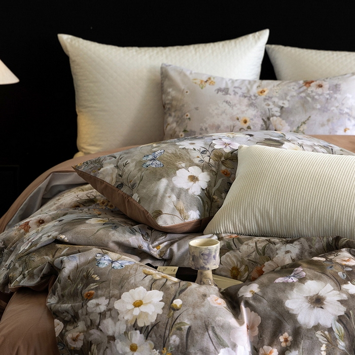 91家纺网 家纺一手货源 找家纺 立奥被业 2025新款全棉高密磨毛数码印花四件套（控价199）蝶舞咖