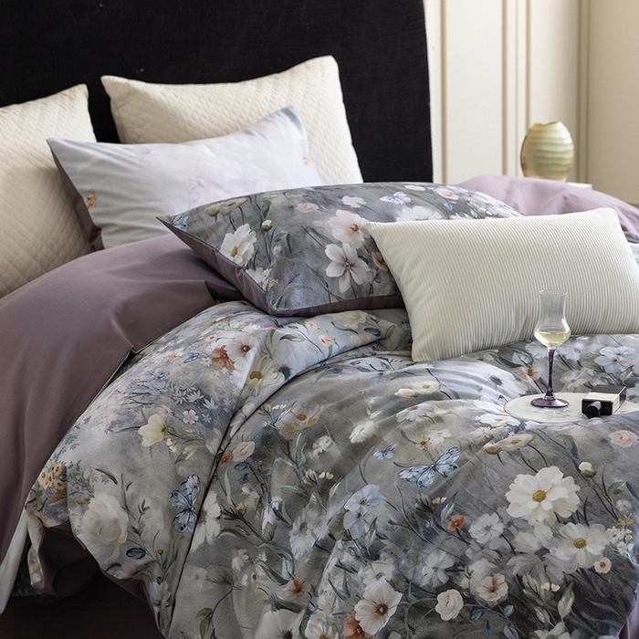 91家纺网 家纺一手货源 找家纺 立奥被业 2025新款全棉高密磨毛数码印花四件套（控价199）蝶舞紫