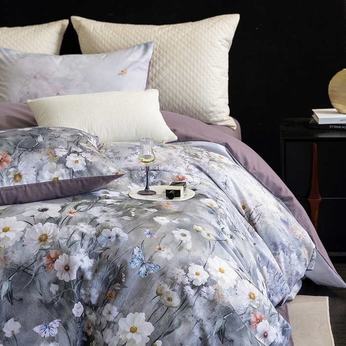 91家纺网 家纺一手货源 找家纺 立奥被业 2025新款全棉高密磨毛数码印花四件套（控价199）蝶舞紫