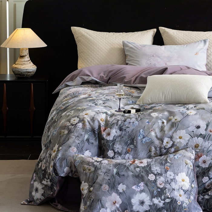 91家纺网 家纺一手货源 找家纺 立奥被业 2025新款全棉高密磨毛数码印花四件套（控价199）蝶舞紫