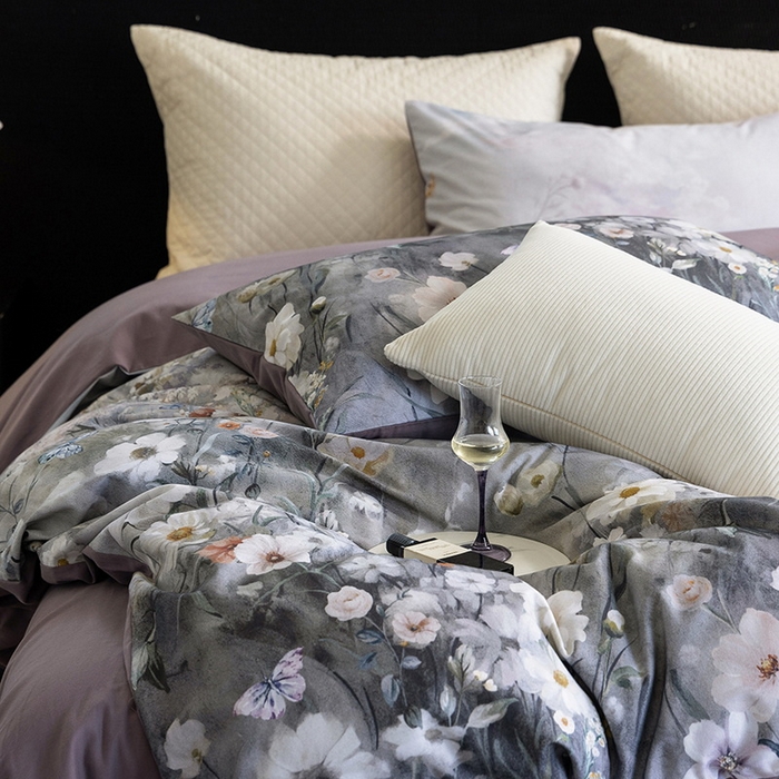 91家纺网 家纺一手货源 找家纺 立奥被业 2025新款全棉高密磨毛数码印花四件套（控价199）蝶舞紫