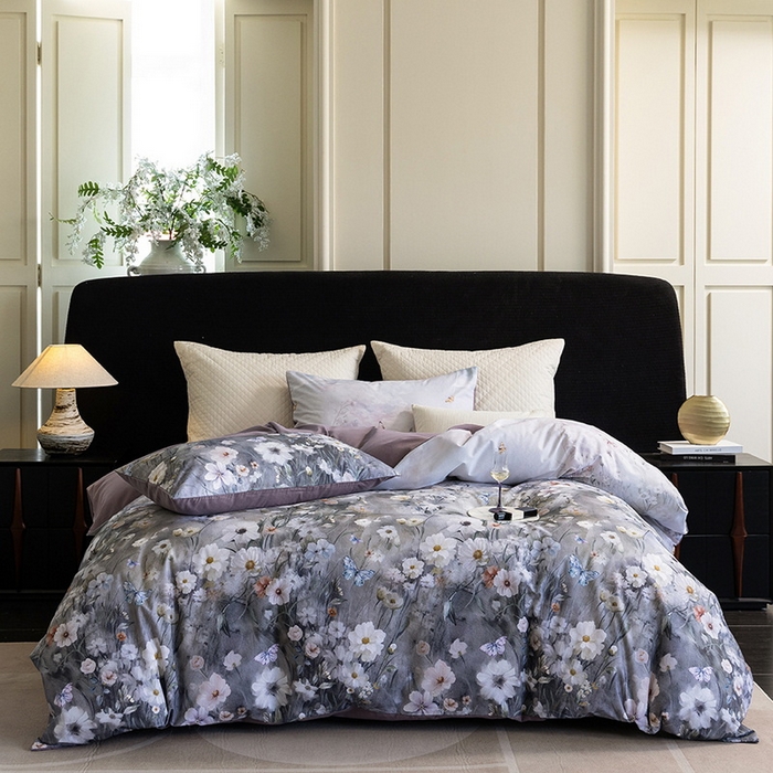 91家纺网 家纺一手货源 找家纺 立奥被业 2025新款全棉高密磨毛数码印花四件套（控价199）蝶舞紫