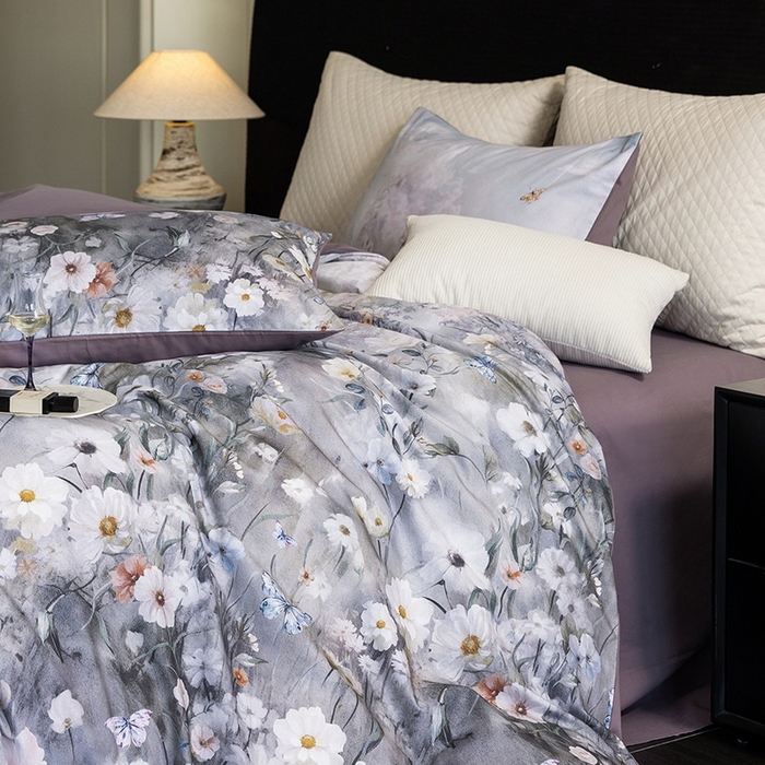 91家纺网 家纺一手货源 找家纺 立奥被业 2025新款全棉高密磨毛数码印花四件套（控价199）蝶舞紫