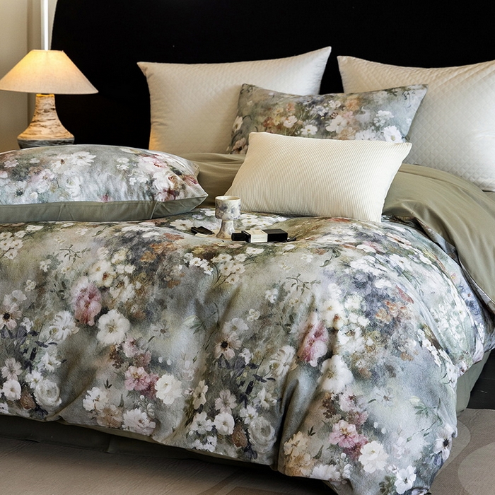 91家纺网 家纺一手货源 找家纺 立奥被业 2025新款全棉高密磨毛数码印花四件套（控价199）梵高绿