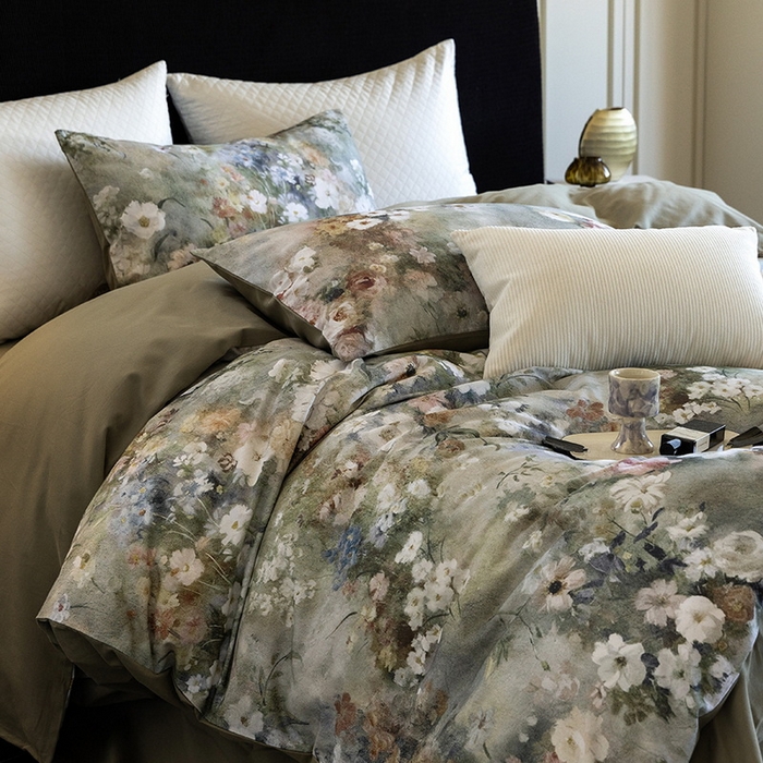 91家纺网 家纺一手货源 找家纺 立奥被业 2025新款全棉高密磨毛数码印花四件套（控价199）梵高绿