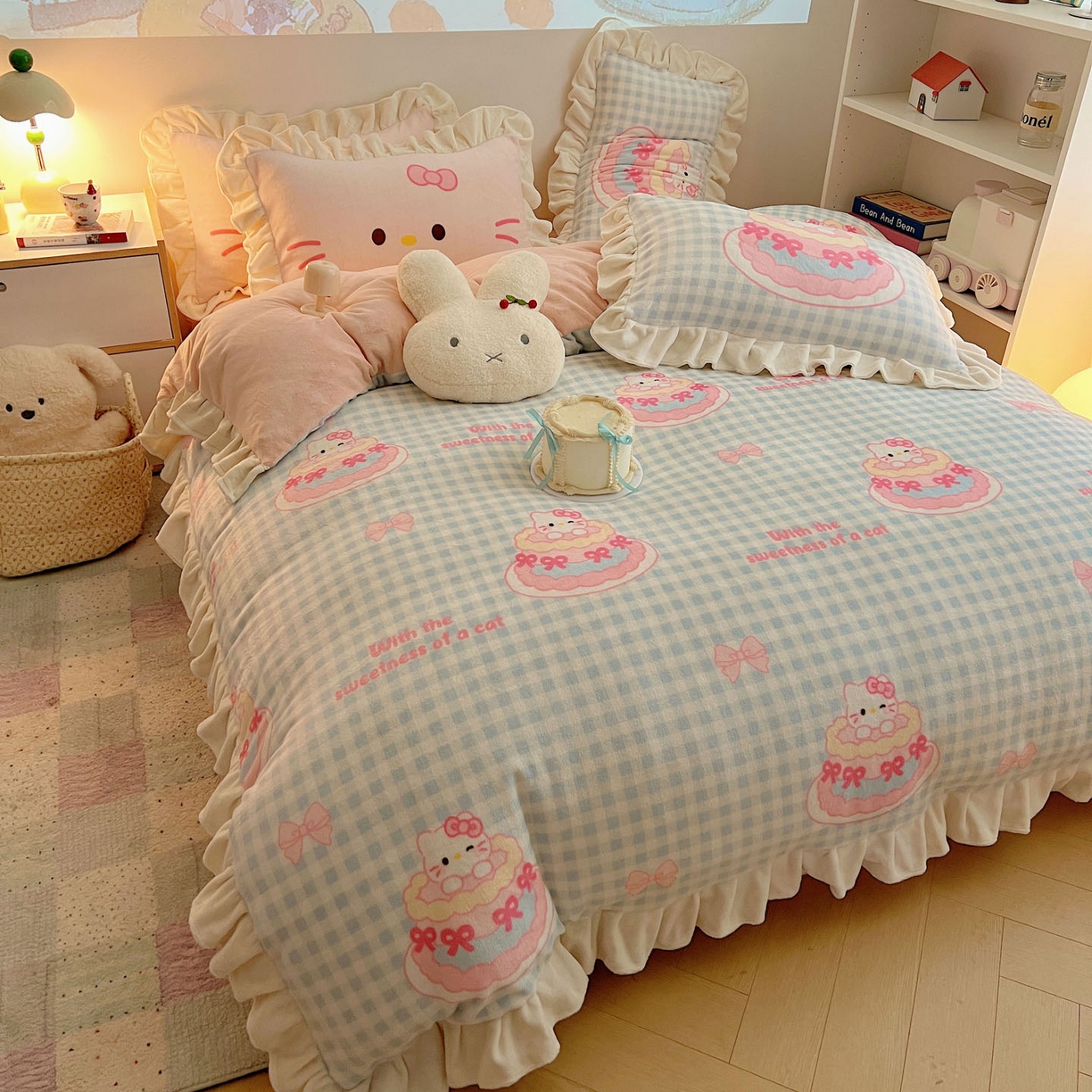 91家纺网 家纺一手货源 找家纺 （总）沐慕 2025新款高克重花边款牛奶绒四件套