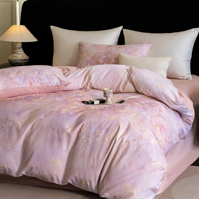 91家纺网 家纺一手货源 找家纺 立奥被业 2025新款全棉高密磨毛数码印花四件套（控价199）莫里斯粉