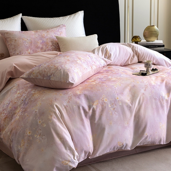 91家纺网 家纺一手货源 找家纺 立奥被业 2025新款全棉高密磨毛数码印花四件套（控价199）莫里斯粉