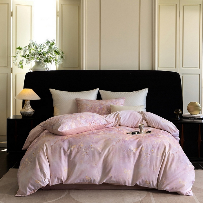 91家纺网 家纺一手货源 找家纺 立奥被业 2025新款全棉高密磨毛数码印花四件套（控价199）莫里斯粉