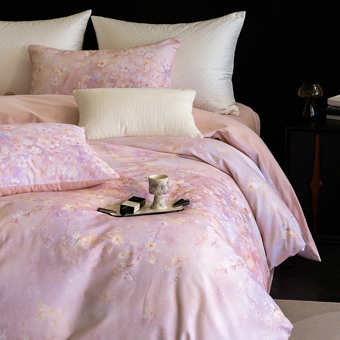 91家纺网 家纺一手货源 找家纺 立奥被业 2025新款全棉高密磨毛数码印花四件套（控价199）莫里斯粉