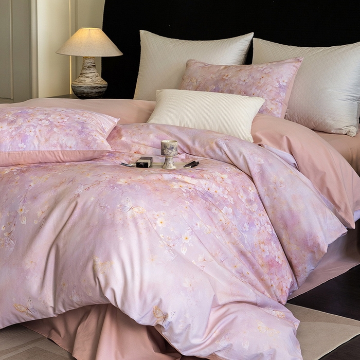 91家纺网 家纺一手货源 找家纺 立奥被业 2025新款全棉高密磨毛数码印花四件套（控价199）莫里斯粉