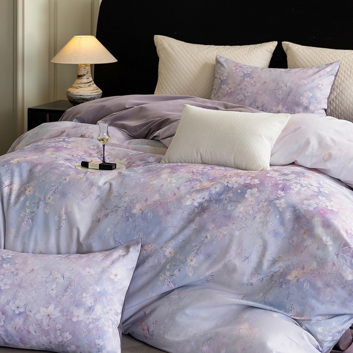 91家纺网 家纺一手货源 找家纺 立奥被业 2025新款全棉高密磨毛数码印花四件套（控价199）莫里斯紫