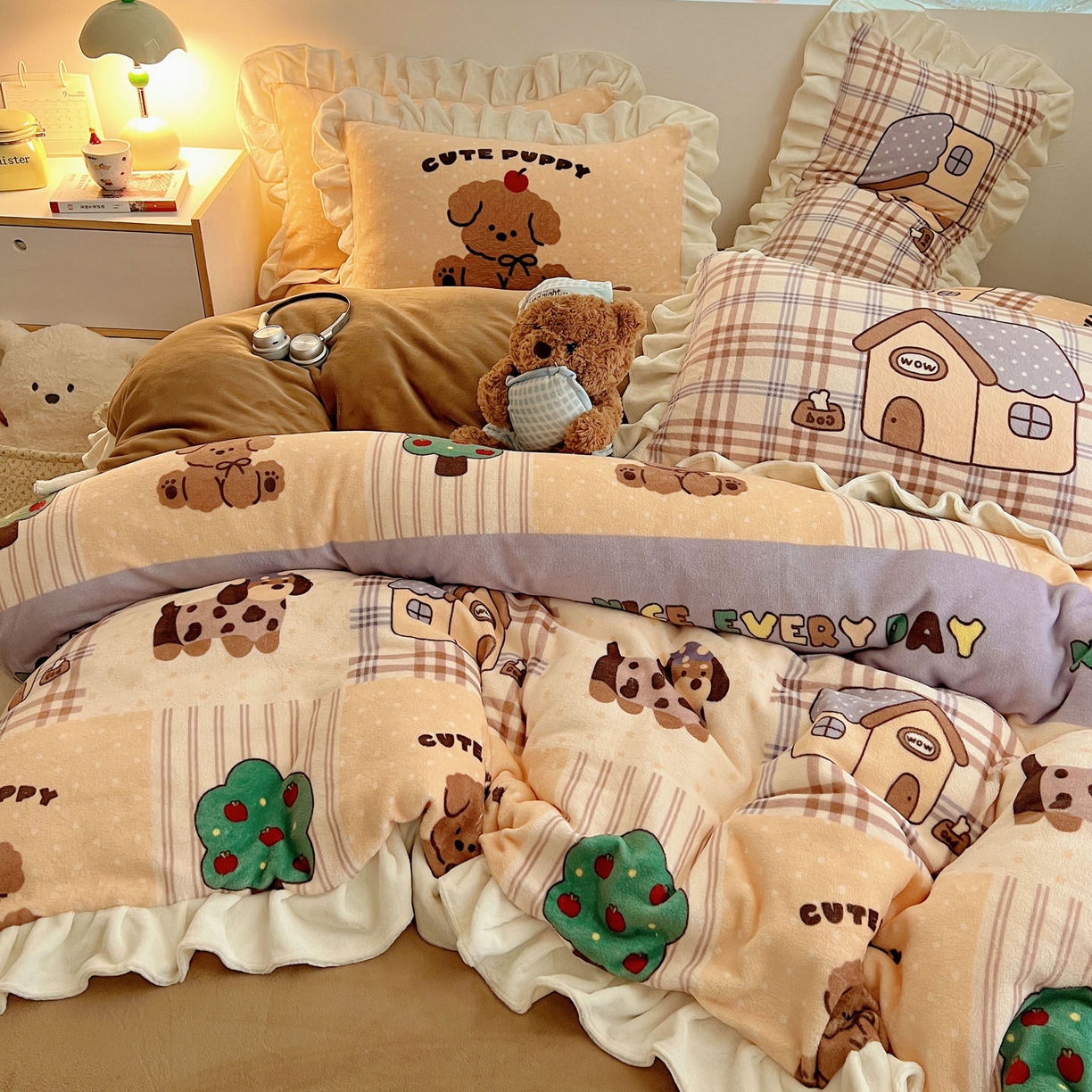 91家纺网 家纺一手货源 找家纺 （总）沐慕 2025新款高克重花边款牛奶绒四件套