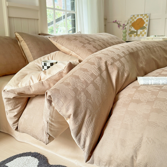 91家纺网 家纺一手货源 找家纺 （总）菡宝 2025新款全棉纯棉色织小提花四件套支持定制定做尺寸,暴力熊卡其,暴力熊绿,大方块灰,大方块紫,千鸟格白,千鸟格灰,千鸟格绿,四叶草卡其