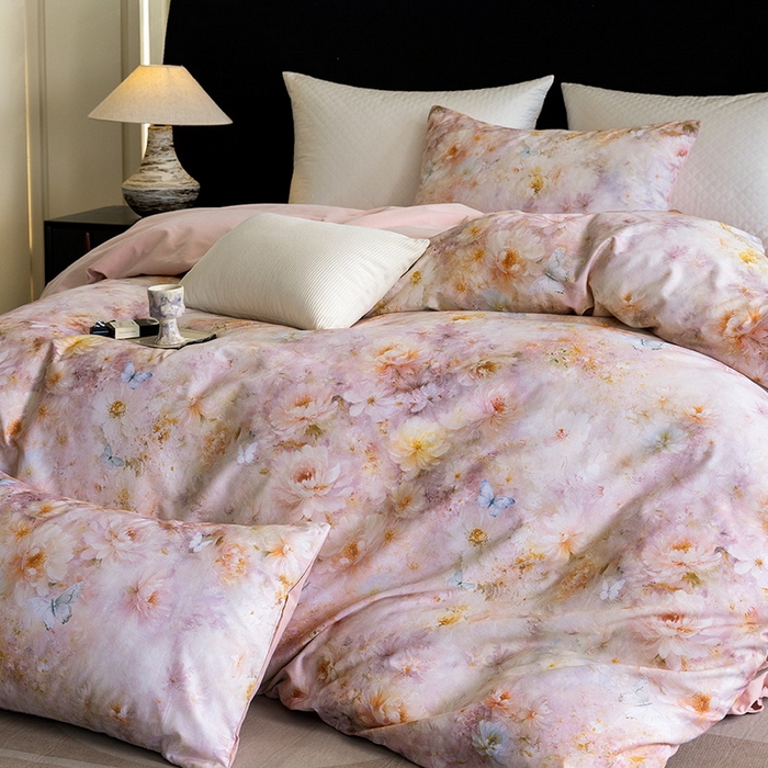 91家纺网 家纺一手货源 找家纺 立奥被业 2025新款全棉高密磨毛数码印花四件套（控价199）秋华粉