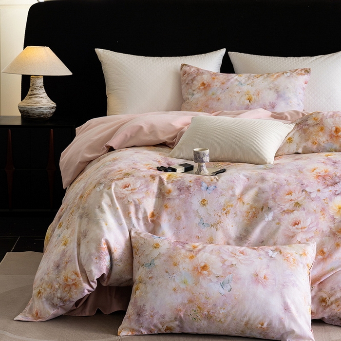 91家纺网 家纺一手货源 找家纺 立奥被业 2025新款全棉高密磨毛数码印花四件套（控价199）秋华粉