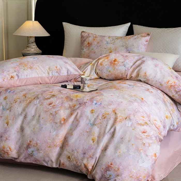 91家纺网 家纺一手货源 找家纺 立奥被业 2025新款全棉高密磨毛数码印花四件套（控价199）秋华粉