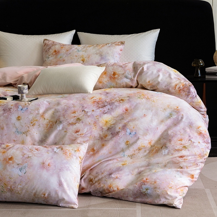 91家纺网 家纺一手货源 找家纺 立奥被业 2025新款全棉高密磨毛数码印花四件套（控价199）秋华粉