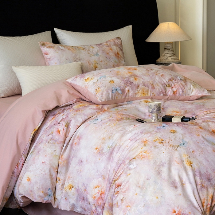 立奥被业 2025新款全棉高密磨毛数码印花四件套（控价199）秋华粉