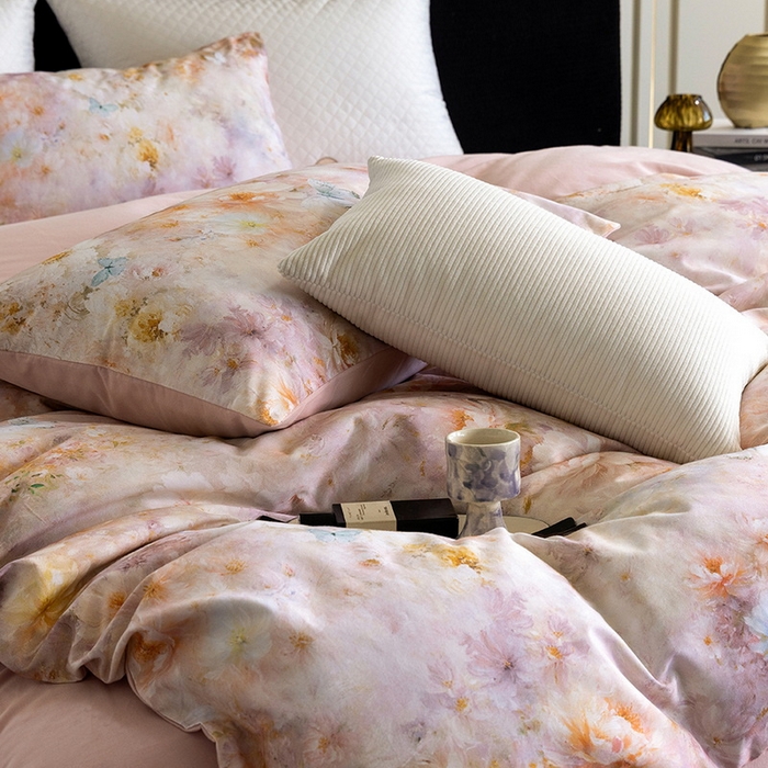 91家纺网 家纺一手货源 找家纺 立奥被业 2025新款全棉高密磨毛数码印花四件套（控价199）秋华粉