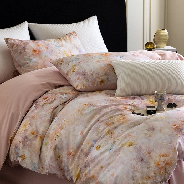 91家纺网 家纺一手货源 找家纺 立奥被业 2025新款全棉高密磨毛数码印花四件套（控价199）秋华粉