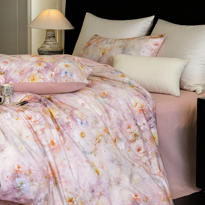 91家纺网 家纺一手货源 找家纺 立奥被业 2025新款全棉高密磨毛数码印花四件套（控价199）秋华粉